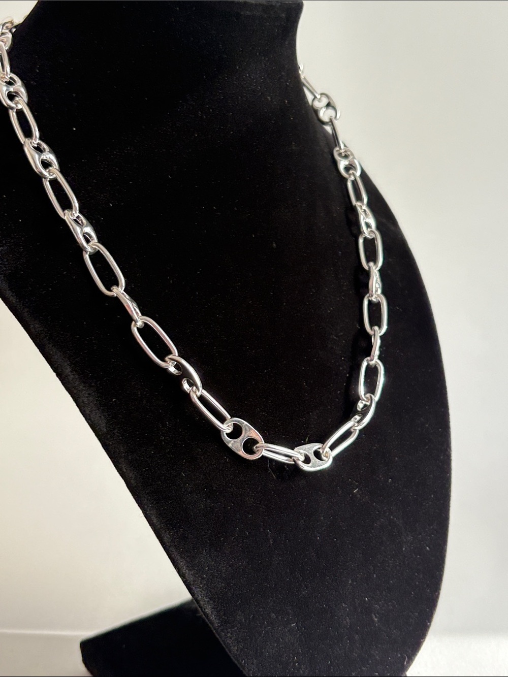 Silver Link Chain Necklace Polished Women Jewelry - Picture 3 of 4